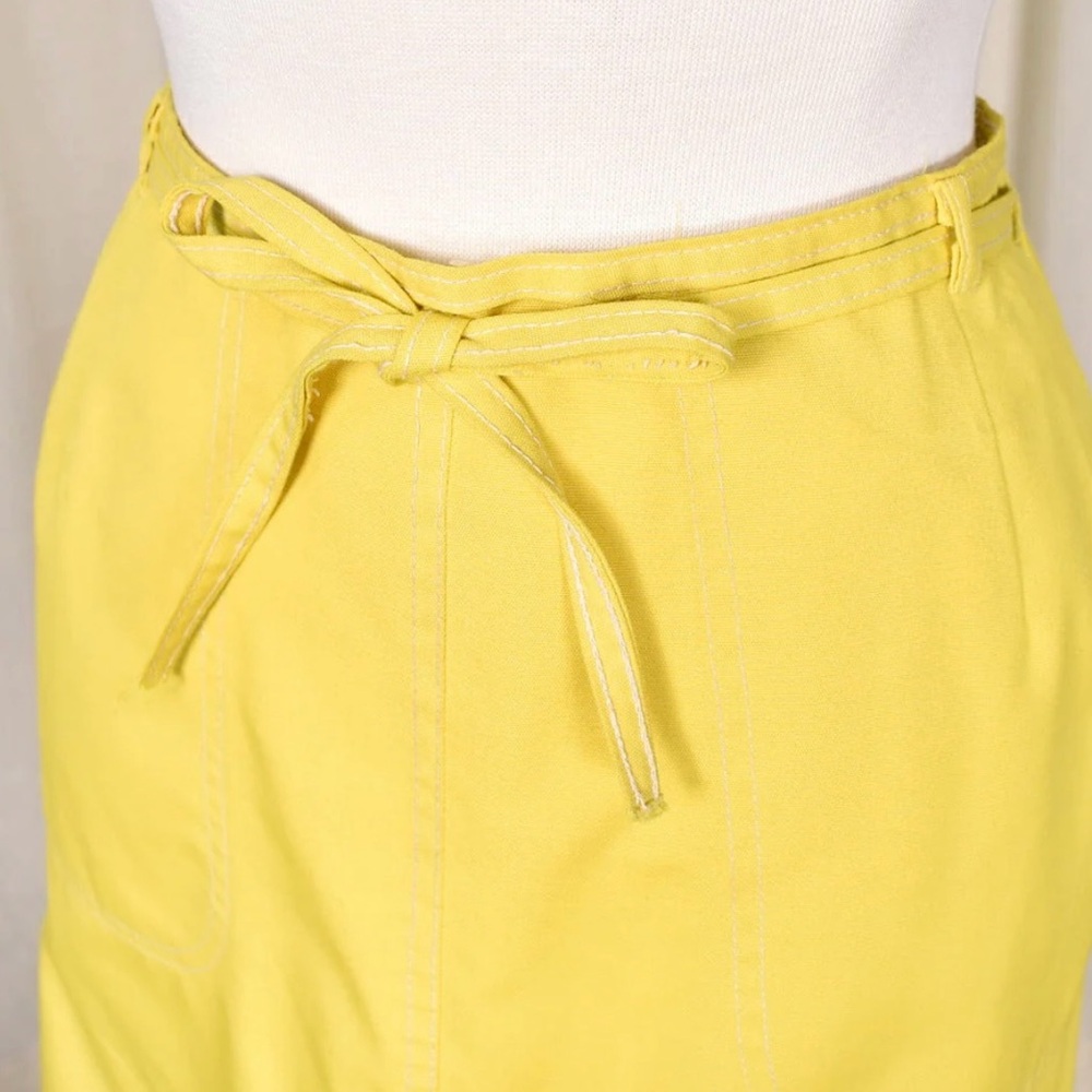 VINTAGE 70’s KORET Sunshine Yellow Midi Wrap Skirt W/ Belted Detail and Pockets. - Picture 12 of 16